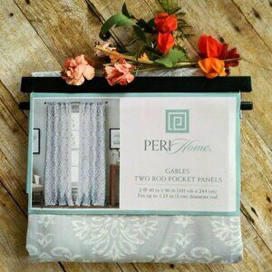 Peri Home 2 Pk Gables Medallion Rod Pocket Curtain Panels 40x96 Ea Grey White